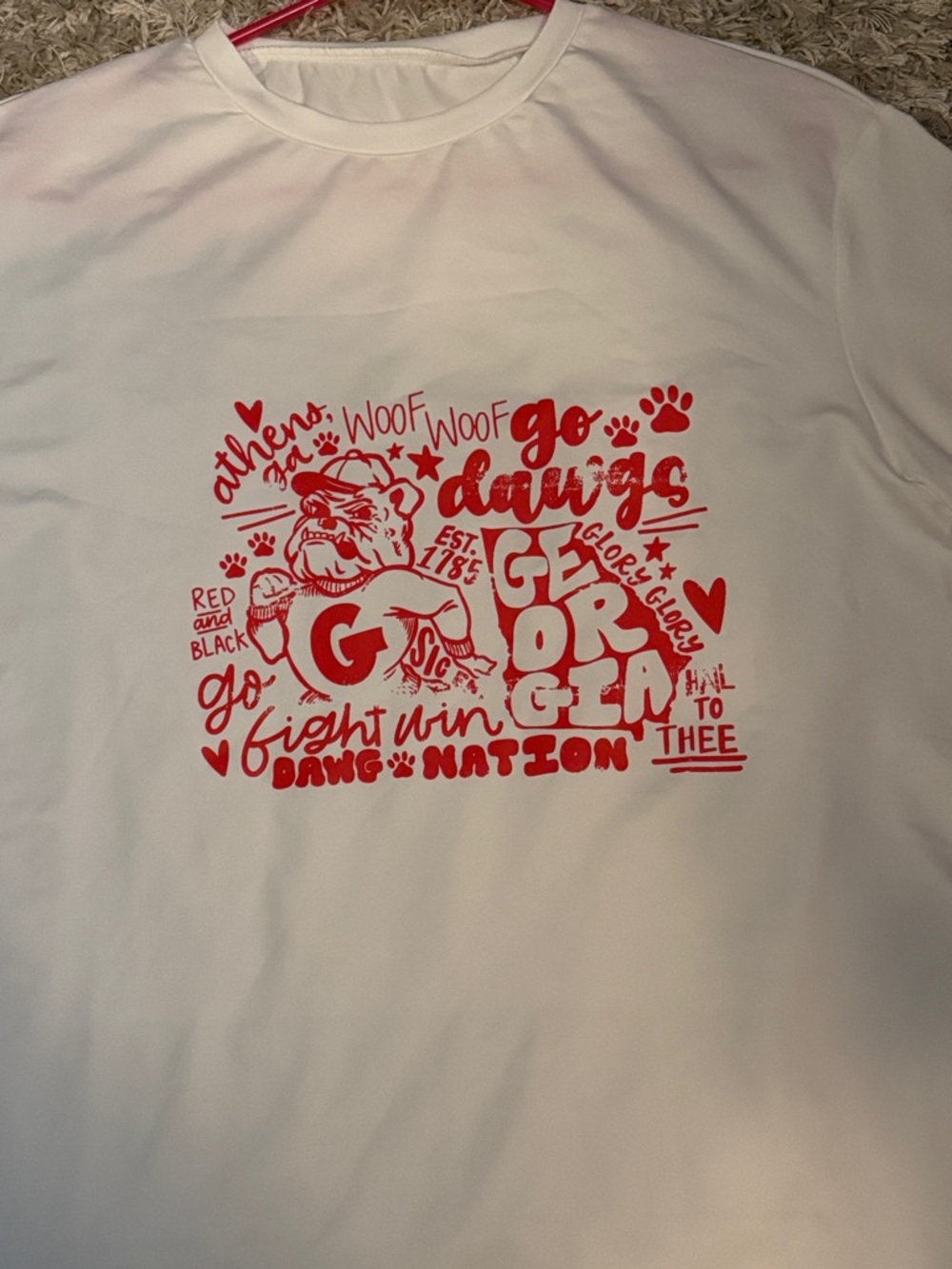 White Tee with Bold Red Georgia Bulldogs Graphic